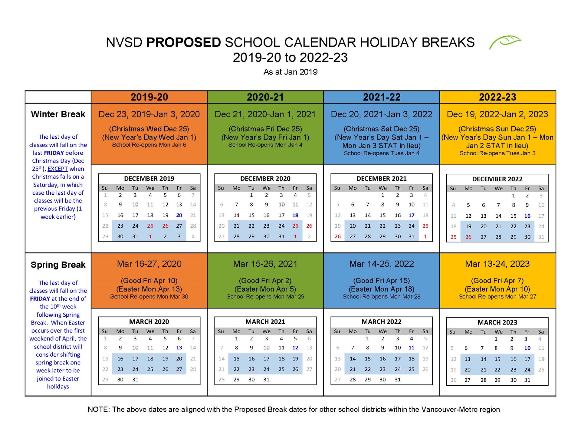 NVSD Break Schedule 2019 2023 